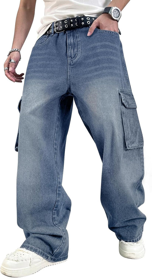 Men's and Women's Baggy Cargo Jeans - Wide Leg Y2K Skater Denim with Loose Fit for Everyday Streetwear - Small