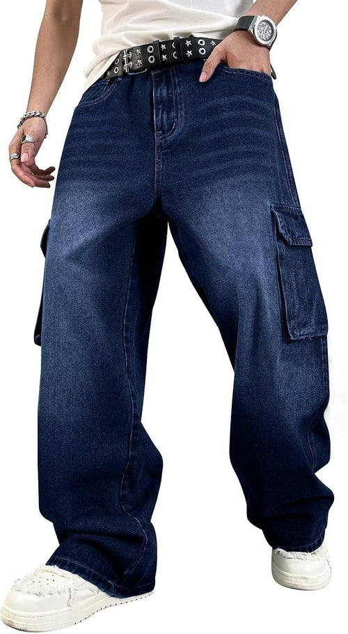 Men's and Women's Baggy Cargo Jeans - Wide Leg Y2K Skater Denim with Loose Fit for Everyday Streetwear - Small