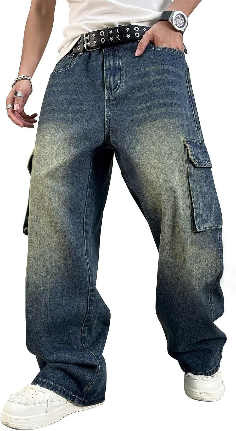 Men's and Women's Baggy Cargo Jeans - Wide Leg Y2K Skater Denim with Loose Fit for Everyday Streetwear - Small