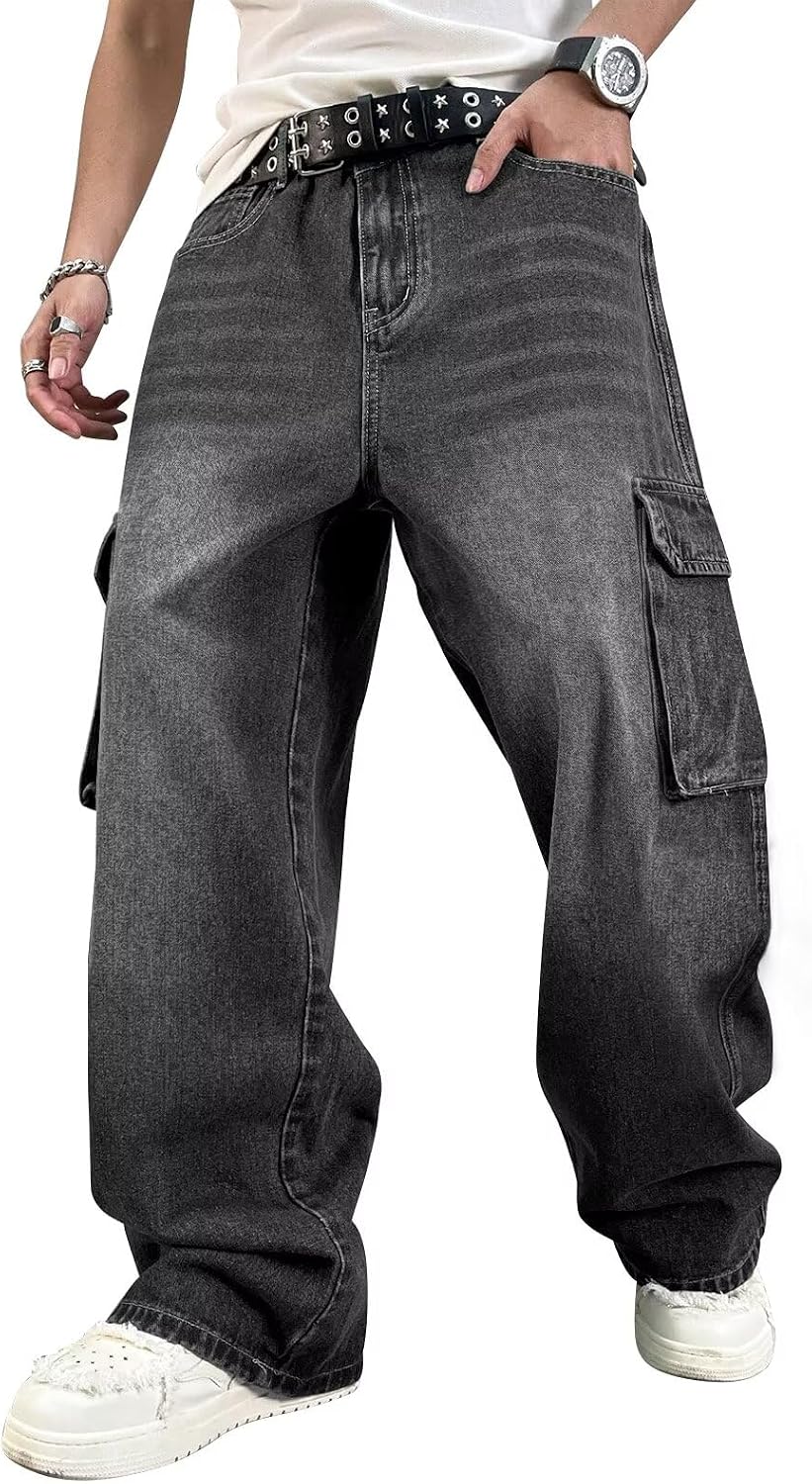 Baggy Cargo Jeans for Men and Women in Dark Grey