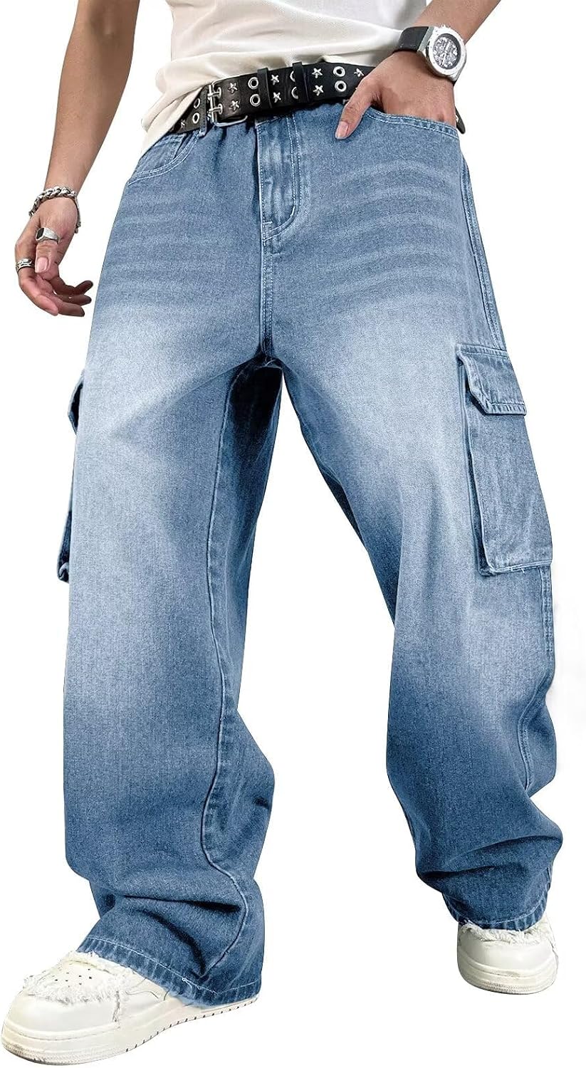 Baggy Cargo Jeans for Men and Women in Light Blue