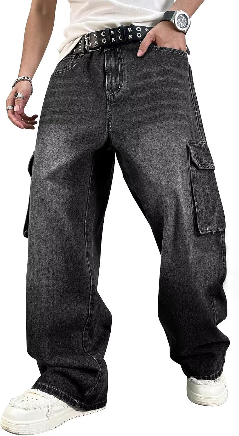 Baggy Cargo Jeans for Men and Women in Black Grey