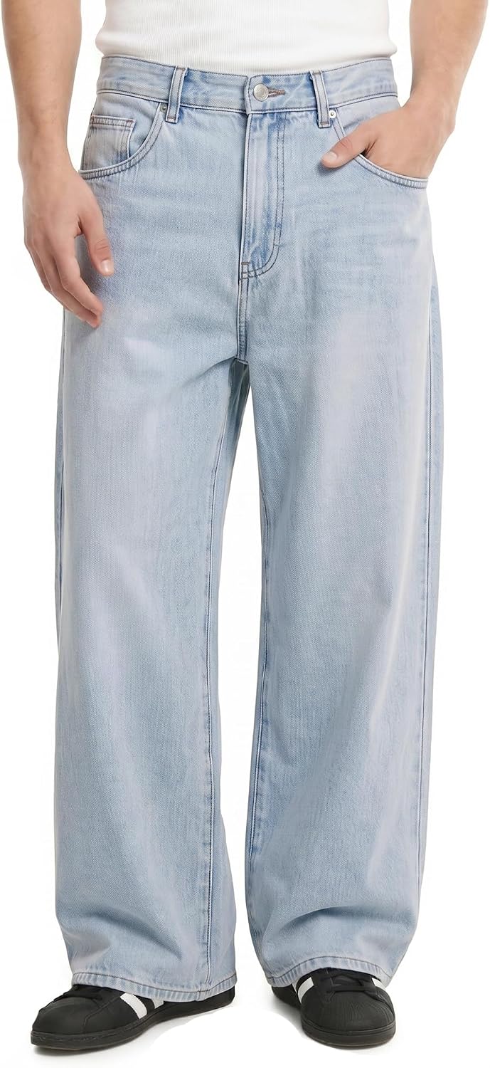 Men's Baggy Jeans, vintage wash with semi elastic waist, view 5