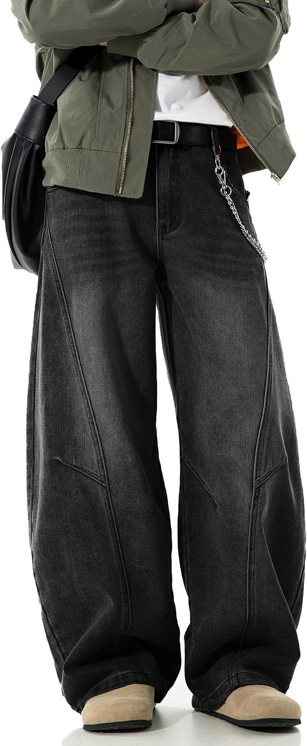Men's Baggy Hip Hop Jeans - Wide Leg Skater Denim Trousers with a Casual Loose Fit for Long Days Out - Black