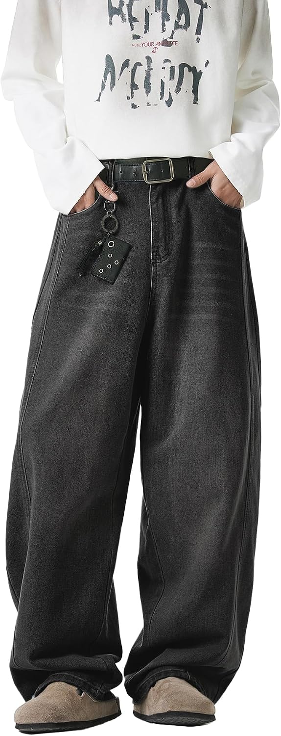 Men's Baggy Hip Hop Jeans - Wide Leg Skater Denim Trousers with a Casual Loose Fit for Long Days Out - Black (5)