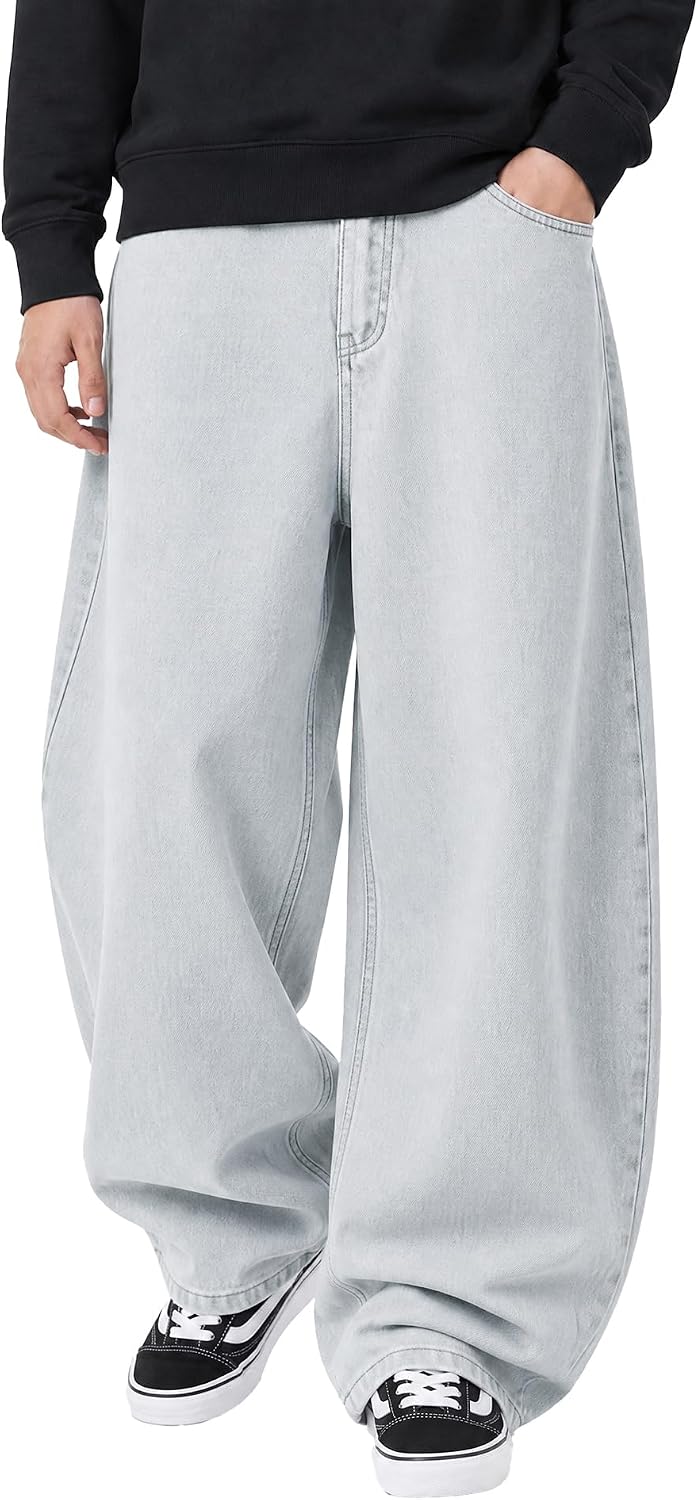 Men's Baggy Hip Hop Jeans - Wide Leg Skater Denim Trousers with a Casual Loose Fit for Long Days Out - Blue