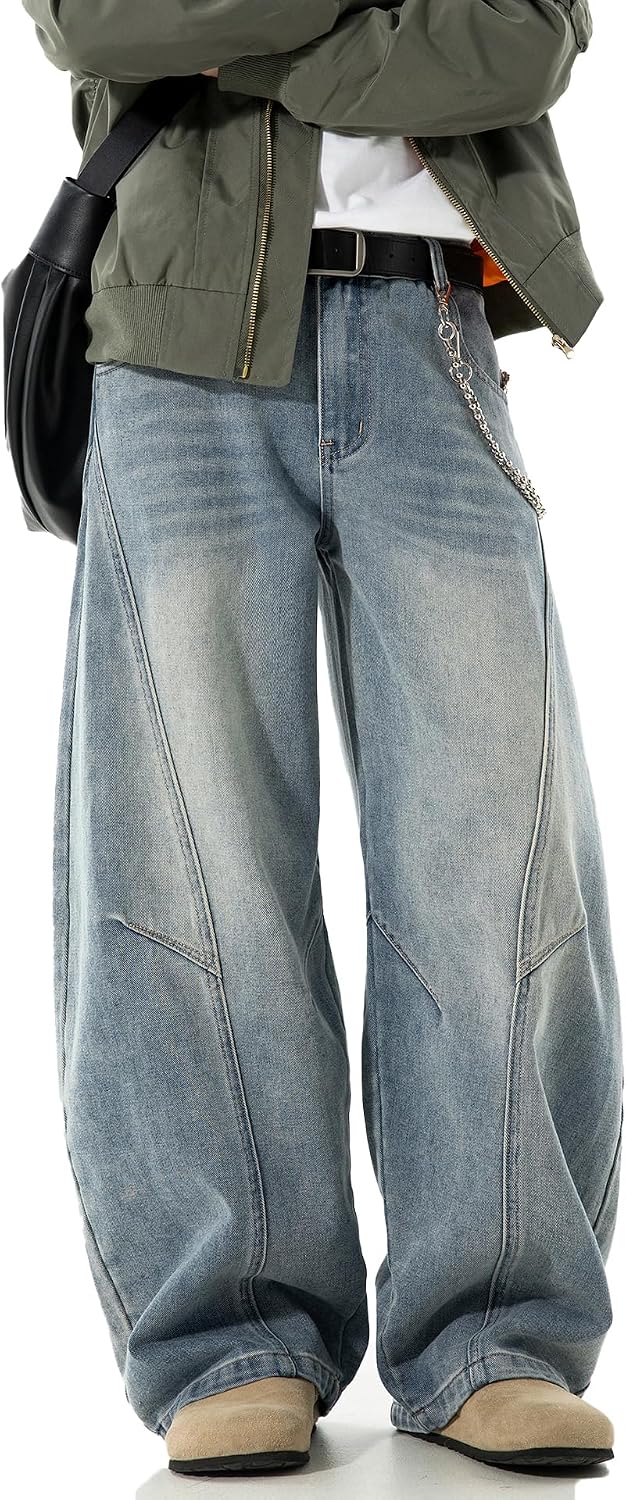 Men's Baggy Hip Hop Jeans - Wide Leg Skater Denim Trousers with a Casual Loose Fit for Long Days Out - Blue