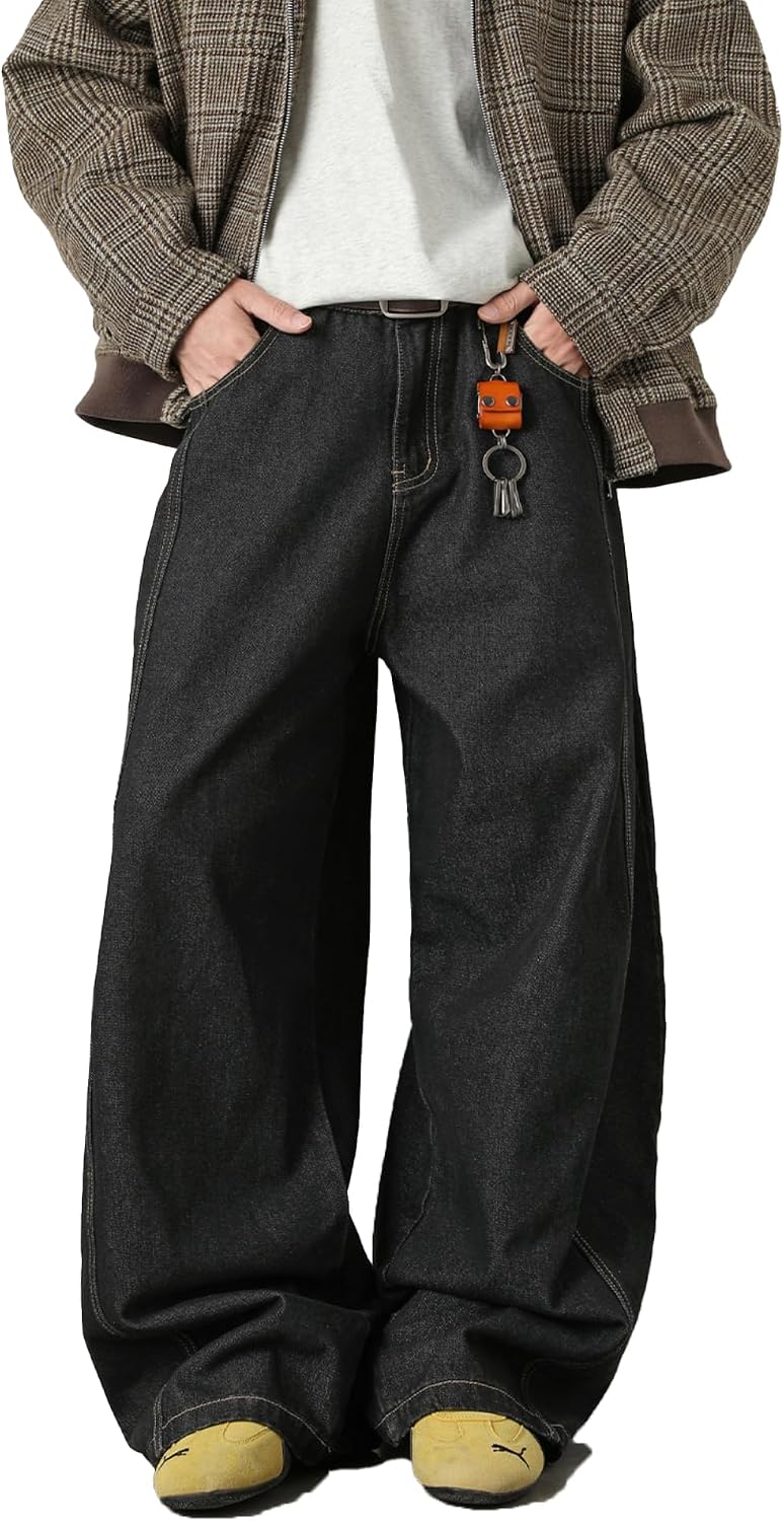 Men's Baggy Hip Hop Jeans - Wide Leg Skater Denim Trousers with a Casual Loose Fit for Long Days Out - Blue