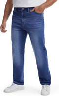 Men's Big and Tall Relaxed Straight Jeans - Stretch Denim with Elastic Waistband and Extra Thigh Room - 28" Inseam
