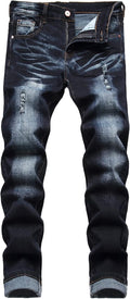 Men's Distressed Stretch Denim Jeans - Slim Ripped Skinny Fit with Flex Waist for Casual Weekend Wear - 28