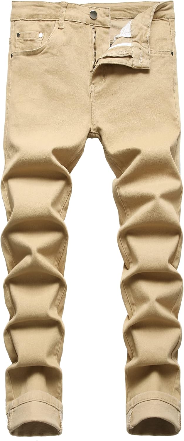 Men's Distressed Stretch Jeans in Khaki
