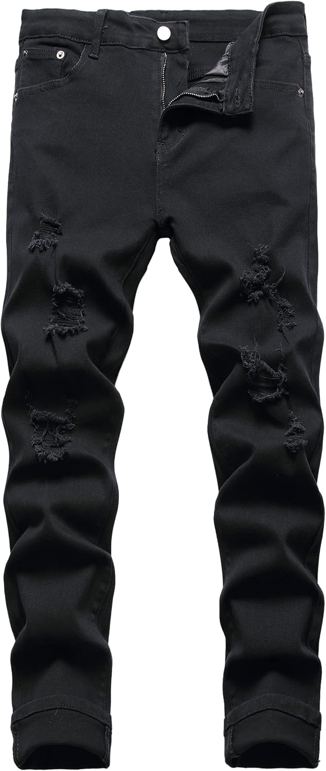 Men's Distressed Stretch Jeans in Jet Black