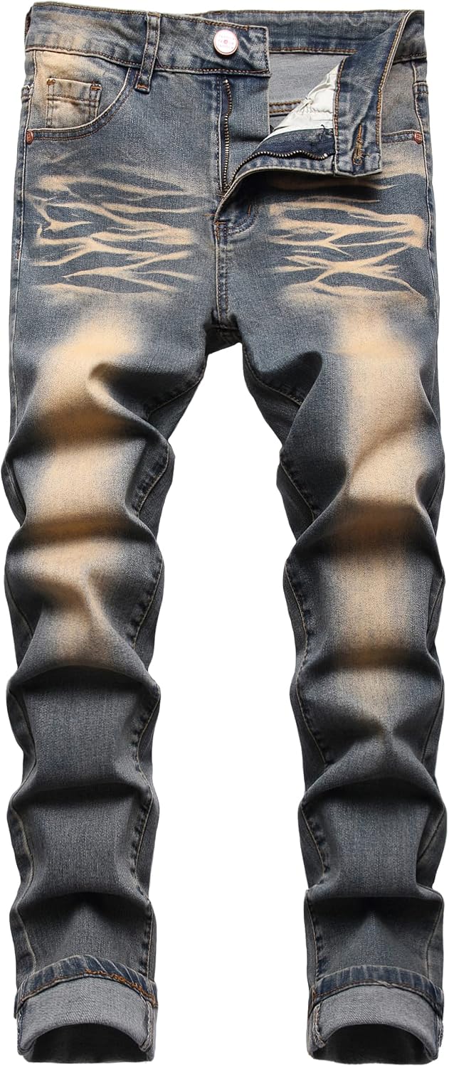 Men's Distressed Stretch Denim Jeans - Slim Ripped Skinny Fit with Flex Waist for Casual Weekend Wear - 28
