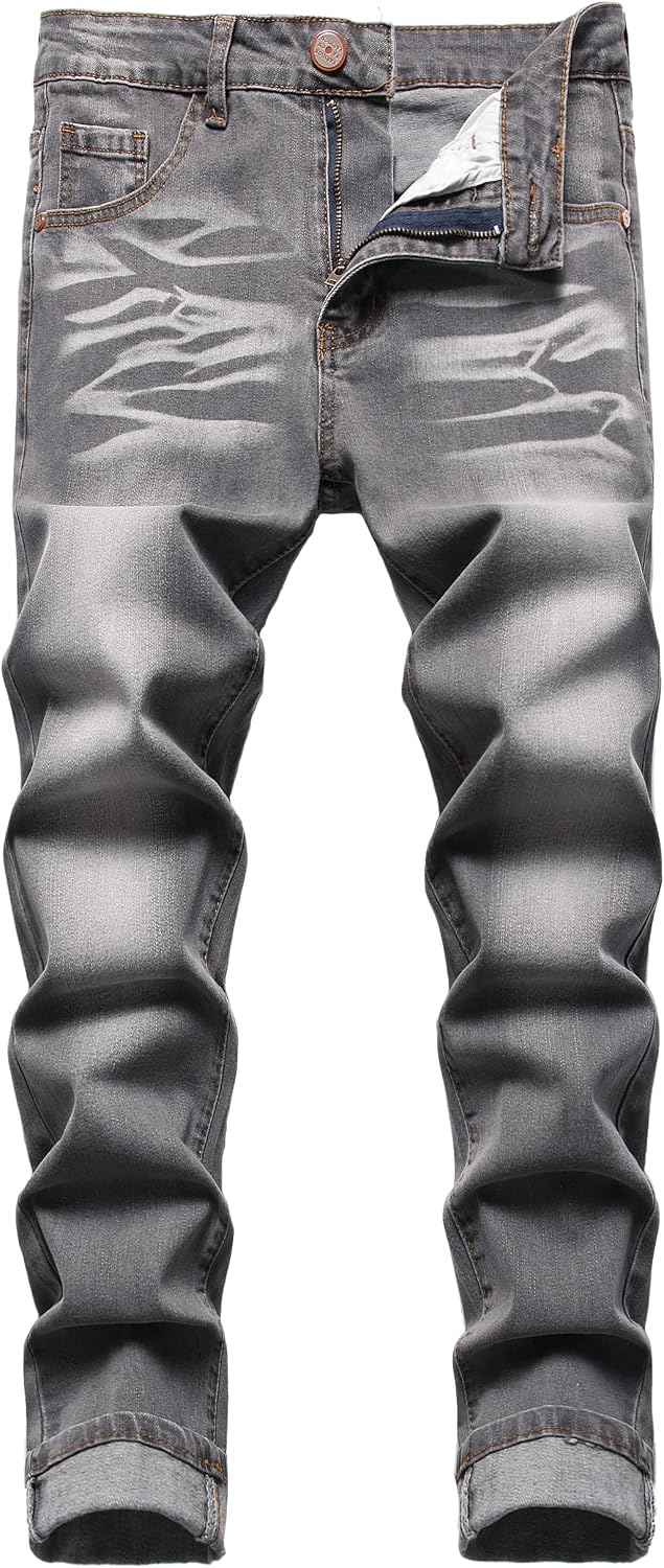 Men's Distressed Stretch Jeans in Faded Grey