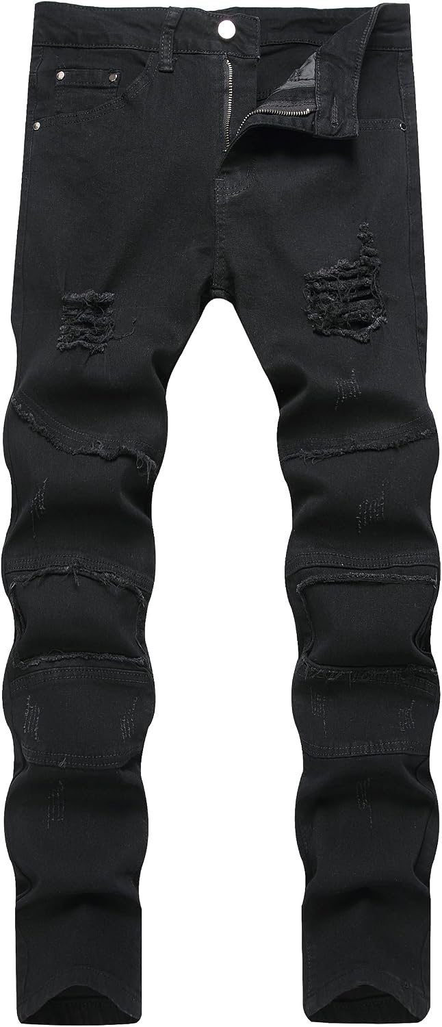 Men's Distressed Stretch Denim Jeans - Slim Ripped Skinny Fit with Flex Waist for Casual Weekend Wear - 30
