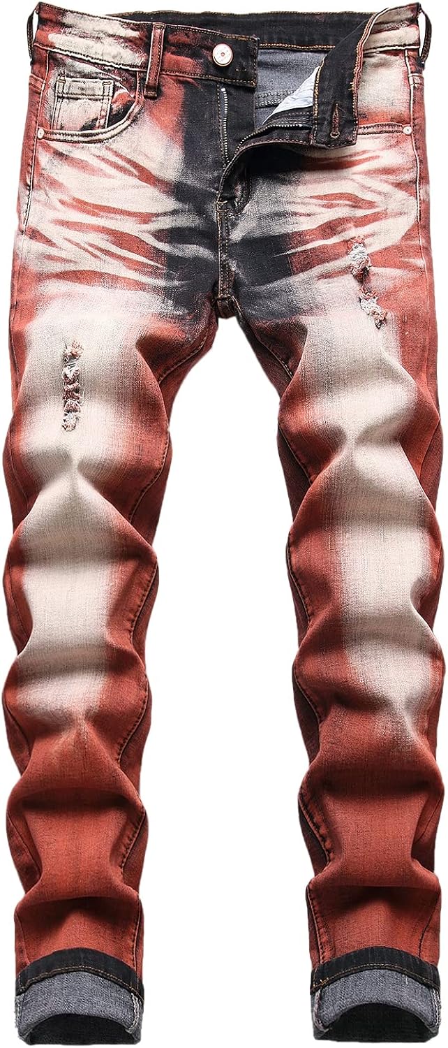 Men's Distressed Stretch Denim Jeans - Slim Ripped Skinny Fit with Flex Waist for Casual Weekend Wear - 30