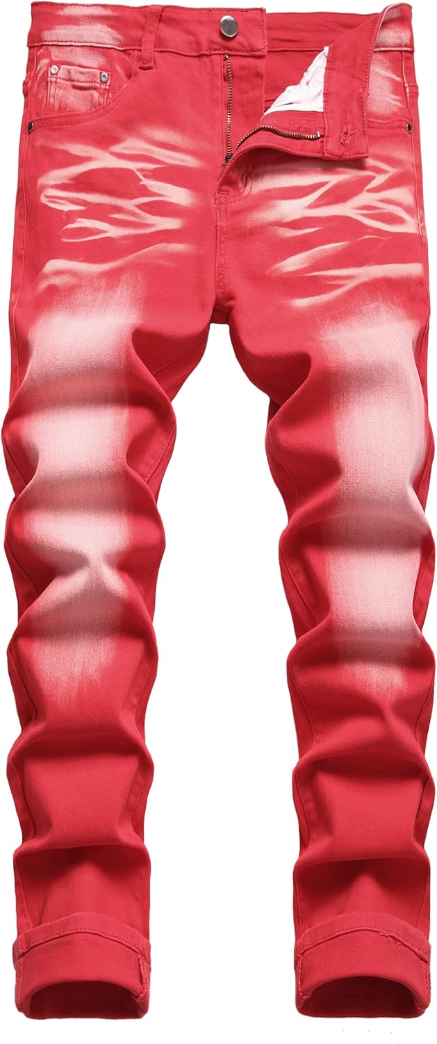 Men's Distressed Stretch Denim Jeans - Slim Ripped Skinny Fit with Flex Waist for Casual Weekend Wear - 32