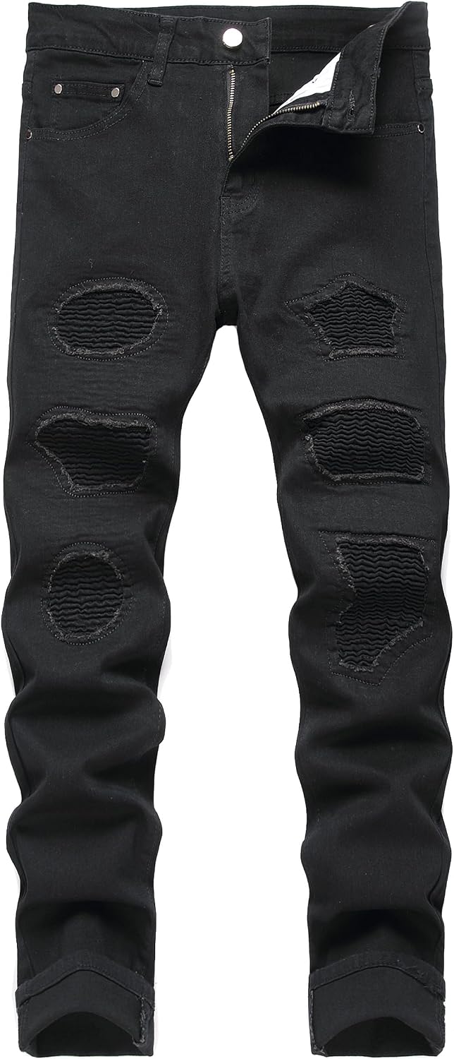 Men's Distressed Stretch Denim Jeans - Slim Ripped Skinny Fit with Flex Waist for Casual Weekend Wear - 32