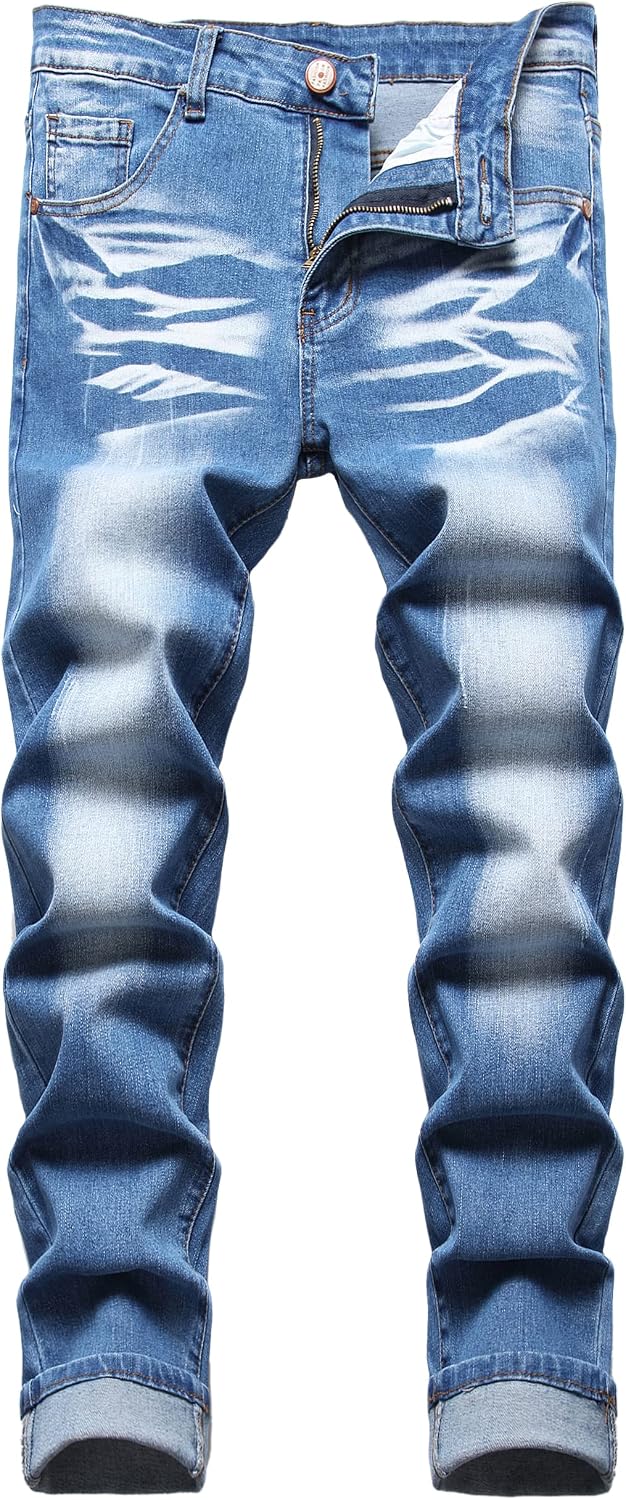 Men's Distressed Stretch Jeans in Light Wash