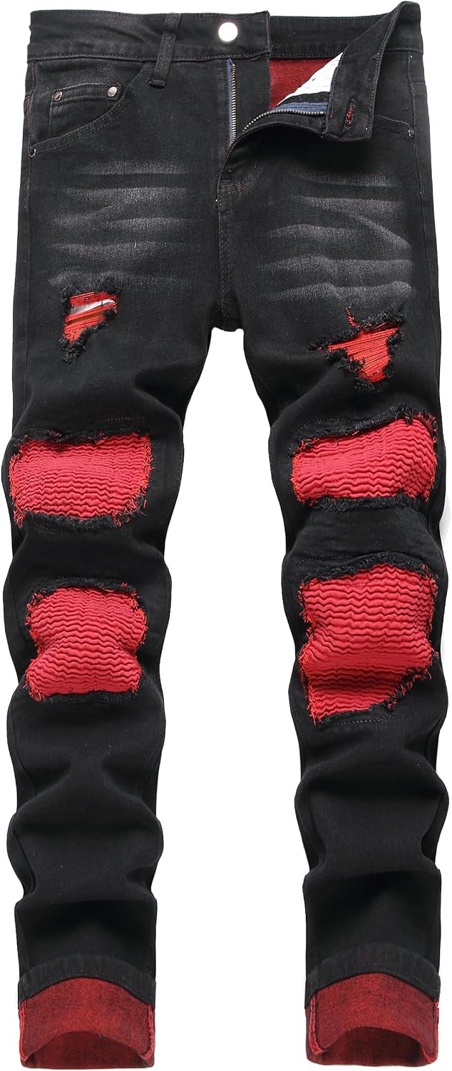 Men's Distressed Stretch Denim Jeans - Slim Ripped Skinny Fit with Flex Waist for Casual Weekend Wear - 34