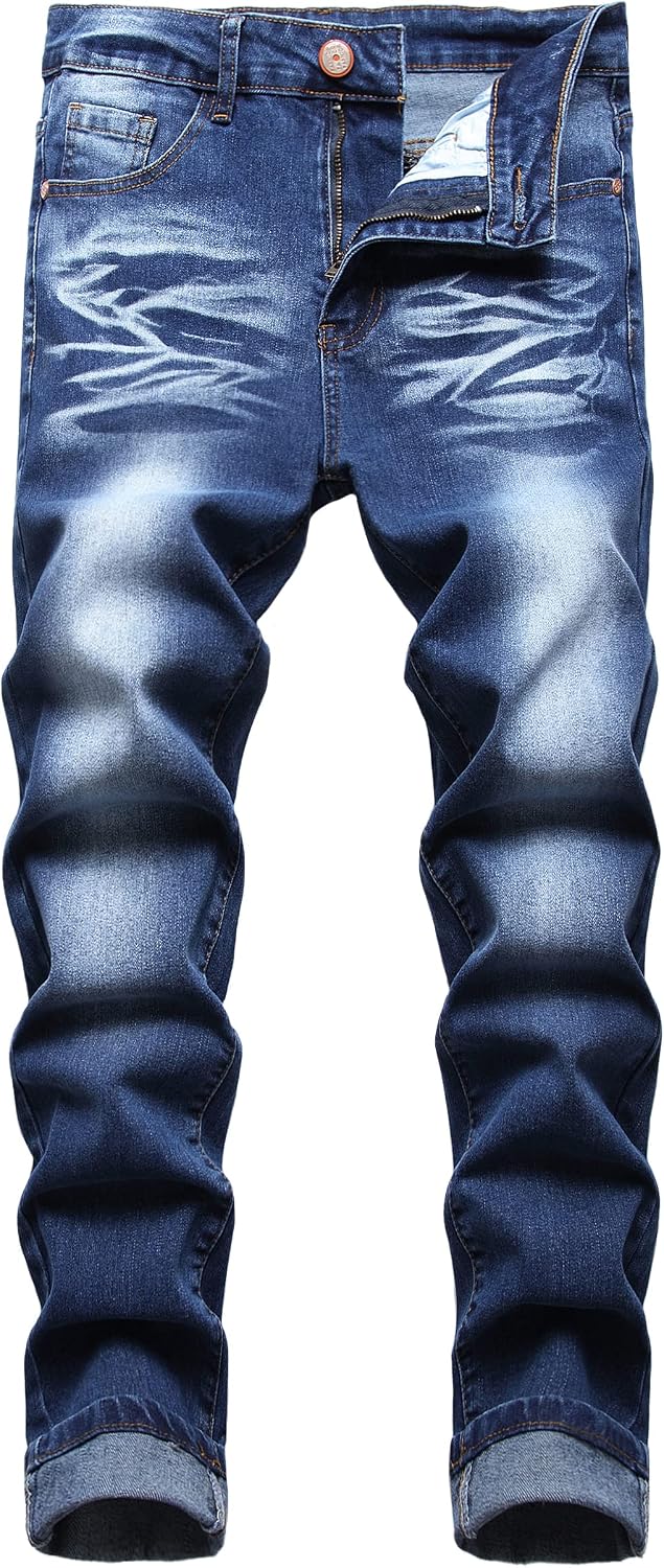 Men's Distressed Stretch Jeans in Stone Blue