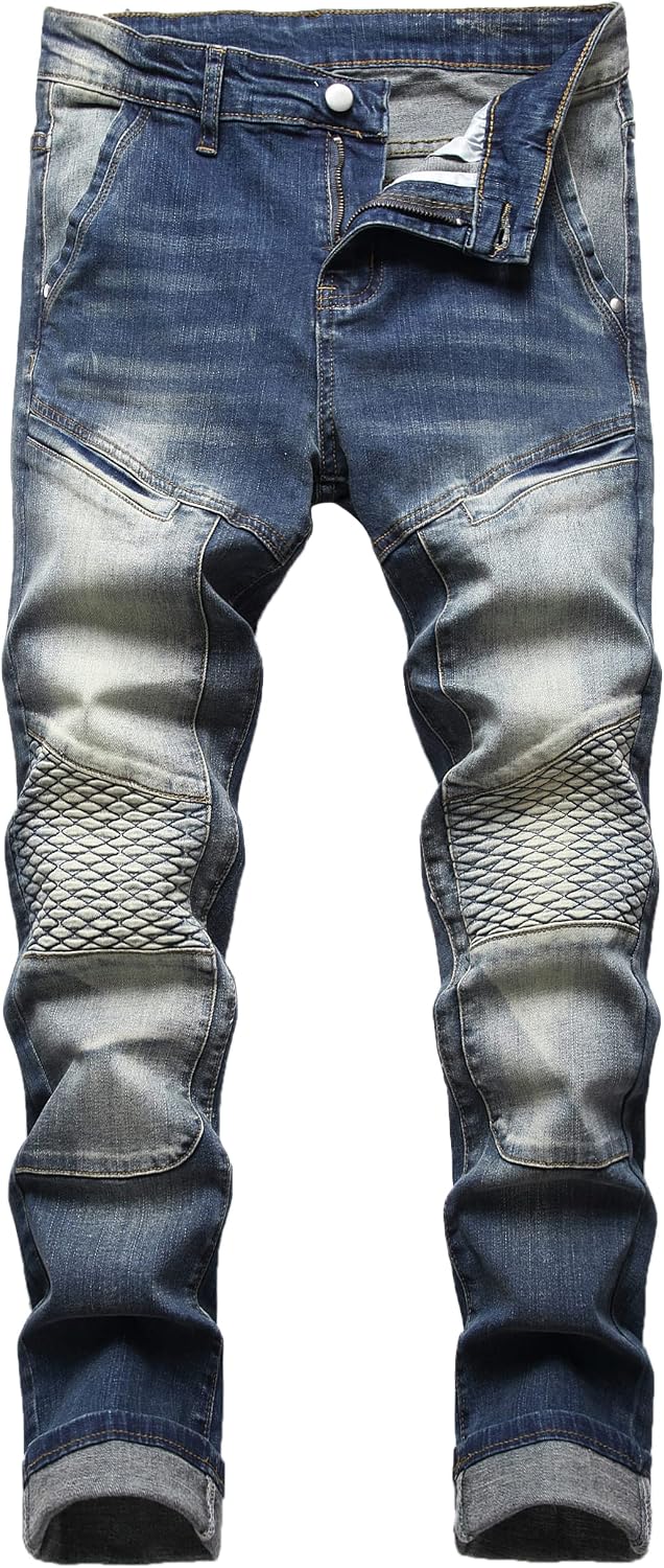 Men's Distressed Stretch Denim Jeans - Slim Ripped Skinny Fit with Flex Waist for Casual Weekend Wear - 34