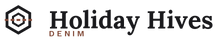 Holiday Hives wordmark: a hexagon outline with a stitched seam line through it, beside the words Holiday Hives