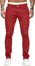 Men's Side Striped Slim Fit Jeans - Stretch Ripped Skinny Denim with Destroyed Knees for Night Out Wear - 2024Red
