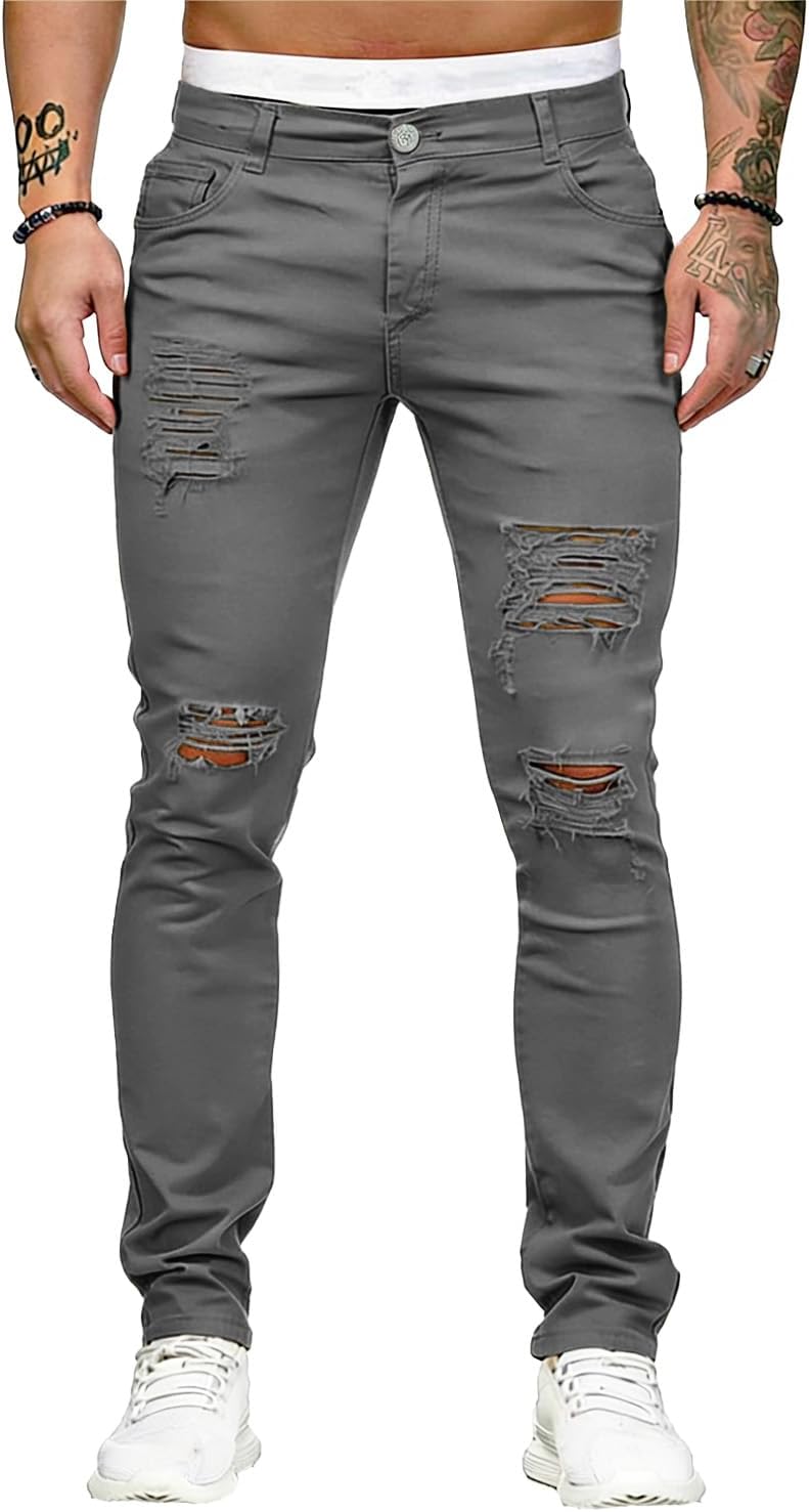 Men's Ripped Skinny Jeans in Slate Grey