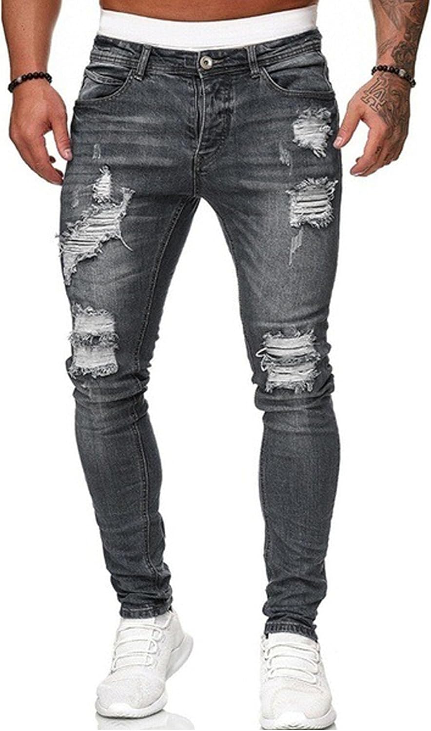 Men's Ripped Skinny Jeans in Washed Grey