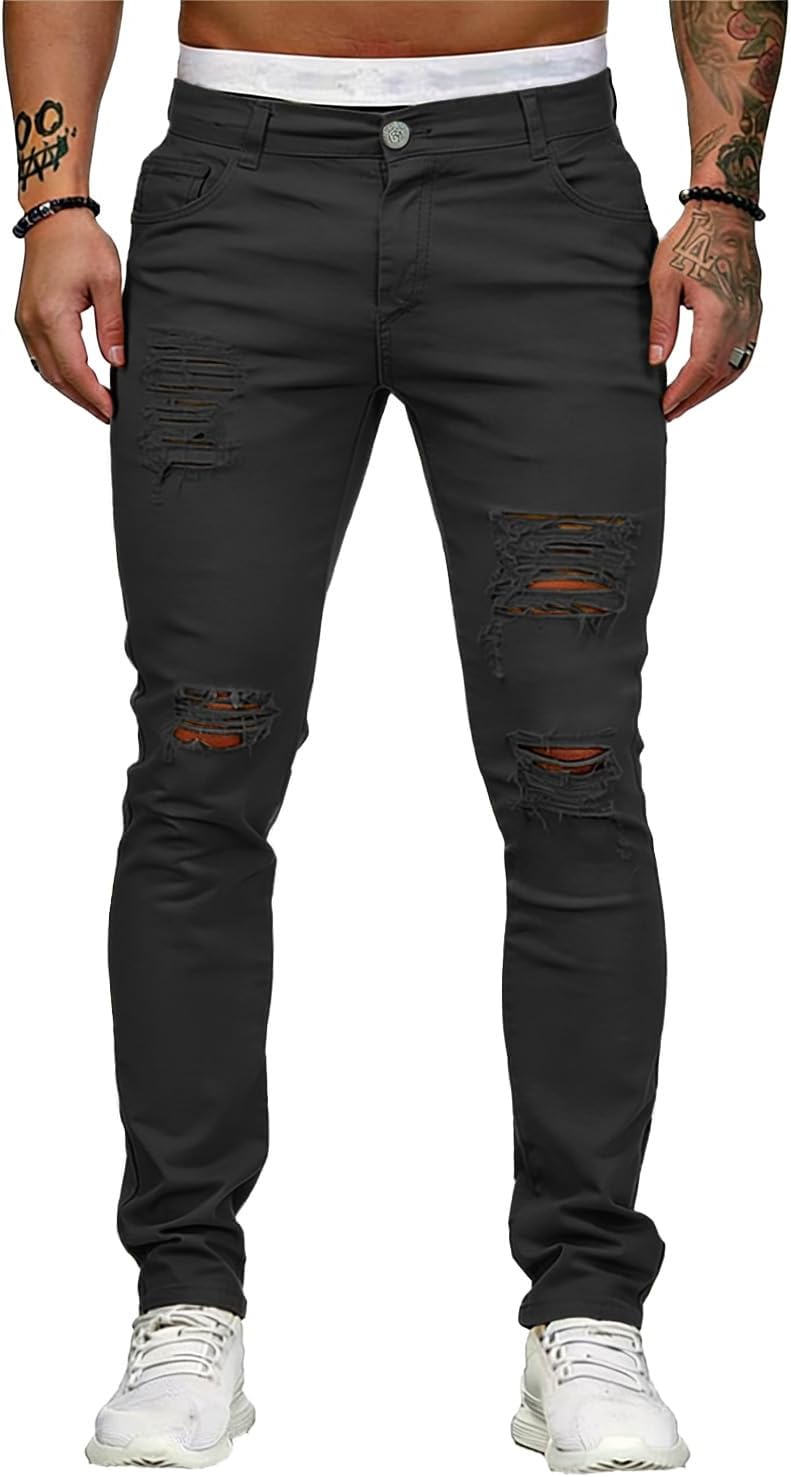 Men's Ripped Skinny Jeans in Black