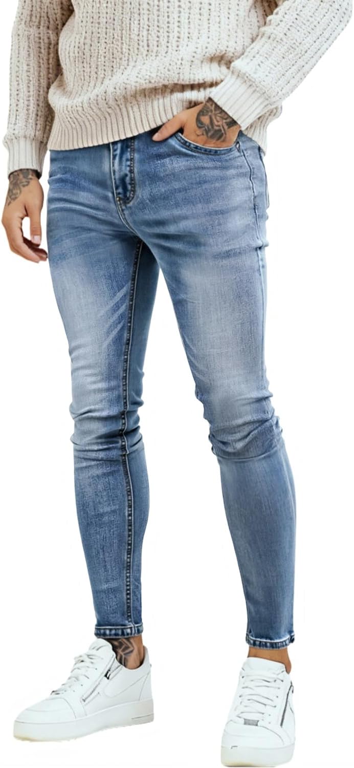 Men's Skinny Fit Jeans, stretch tapered leg, view 6