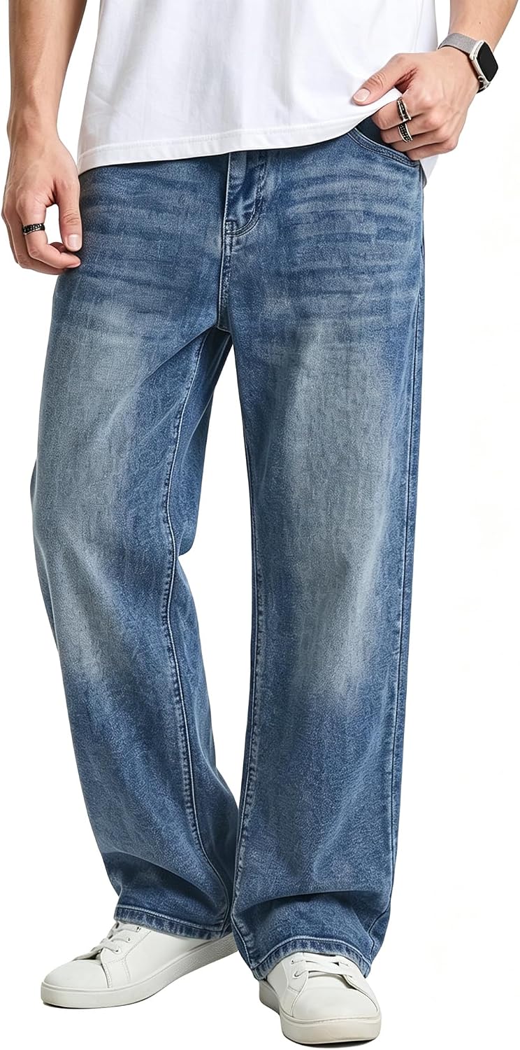 Men's Stretch Baggy Denim Pants in Ashleigh Blue
