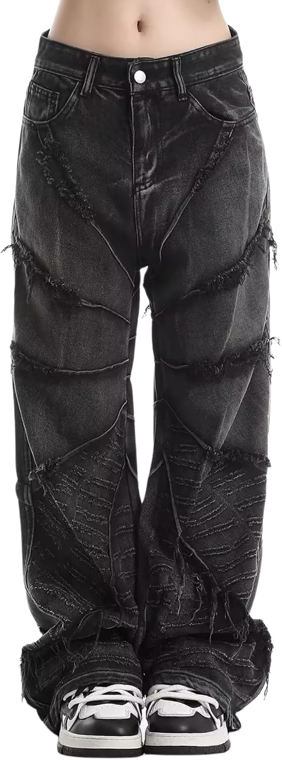 Unisex Baggy Cargo Jeans - Wide Leg High Waist Denim with Multiple Pockets for Grunge Streetwear - Small