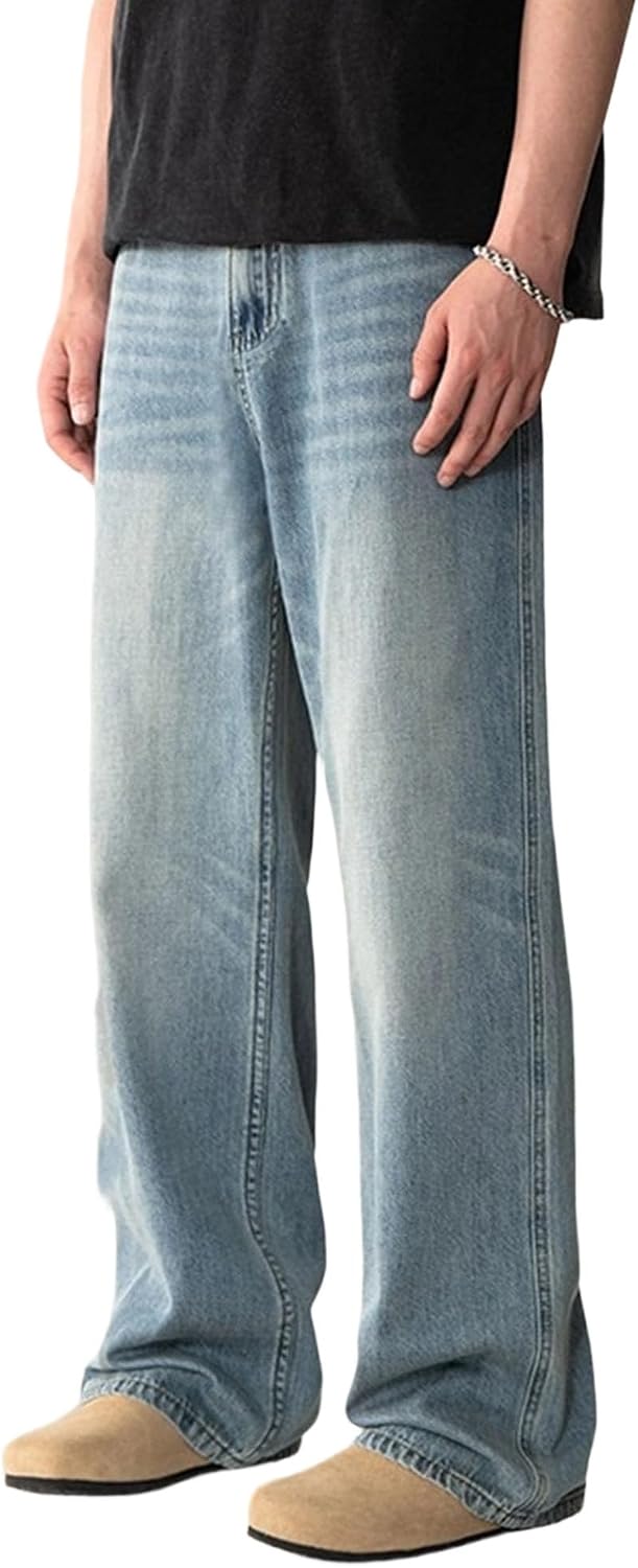 Men's Washed Baggy Jeans - Wide Leg Loose Fit Hip Hop Denim Pants in a Y2K Streetwear Cut - Black