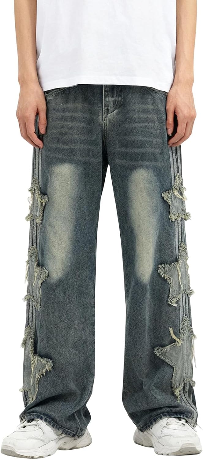 Men's Washed Baggy Jeans - Wide Leg Loose Fit Hip Hop Denim Pants in a Y2K Streetwear Cut - Z91-black 04
