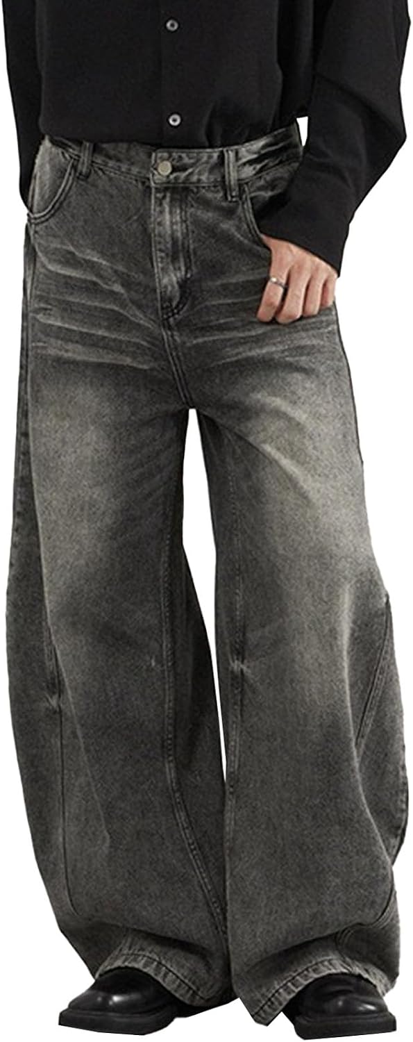 Men's Washed Baggy Jeans - Wide Leg Loose Fit Hip Hop Denim Pants in a Y2K Streetwear Cut - Z91-black 04