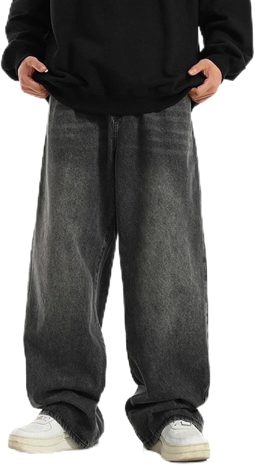 Men's Washed Baggy Jeans - Wide Leg Loose Fit Hip Hop Denim Pants in a Y2K Streetwear Cut - Z91-black 04