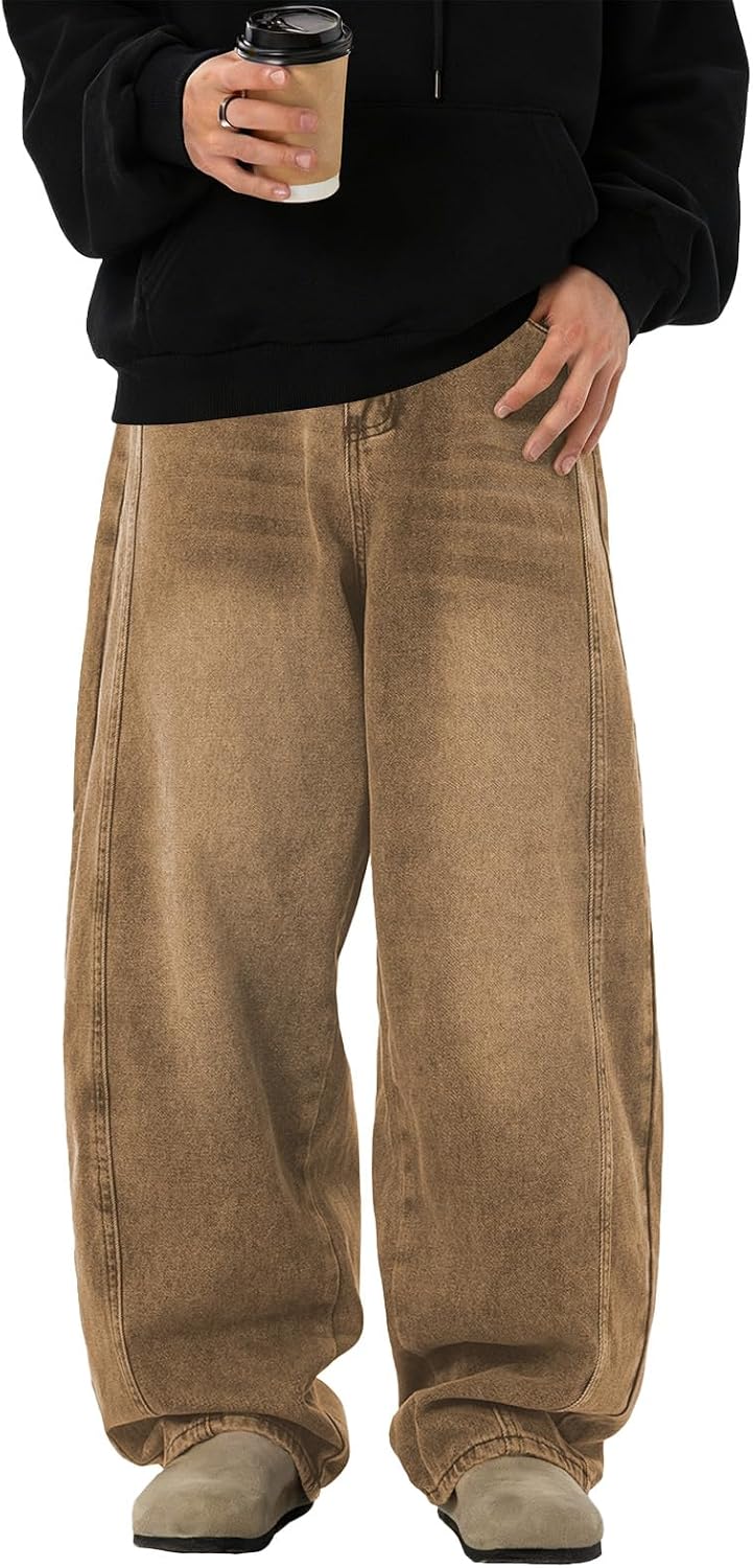 Men's Washed Baggy Jeans - Wide Leg Loose Fit Hip Hop Denim Pants in a Y2K Streetwear Cut - Z91-black 04 (18)