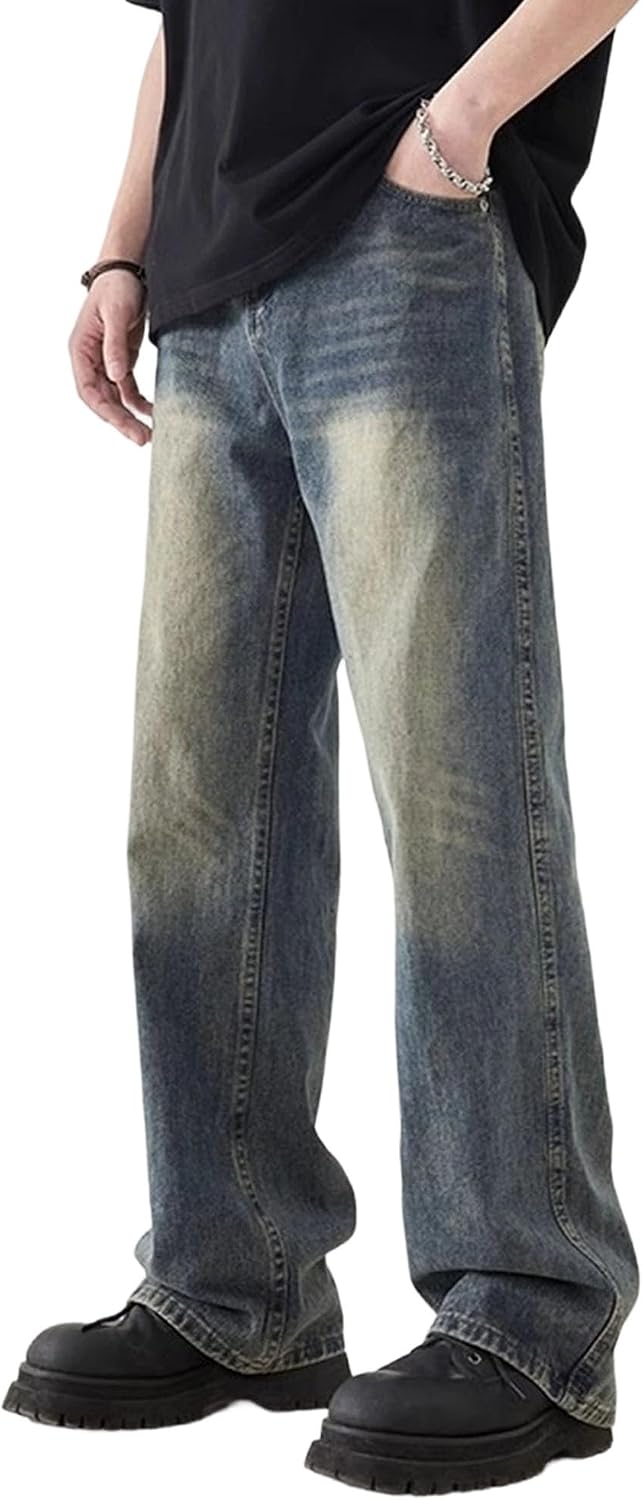 Men's Washed Baggy Jeans - Wide Leg Loose Fit Hip Hop Denim Pants in a Y2K Streetwear Cut - Z91-black 06