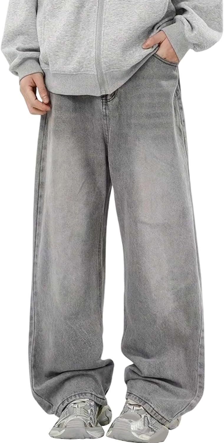 Men's Washed Baggy Jeans - Wide Leg Loose Fit Hip Hop Denim Pants in a Y2K Streetwear Cut - Z91-black 06 (22)