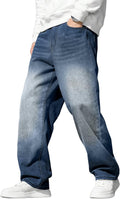 Men's Wide Leg Baggy Jeans - Stretch Straight Leg Carpenter Denim with Vintage Loose Fit for Skate Days - Small