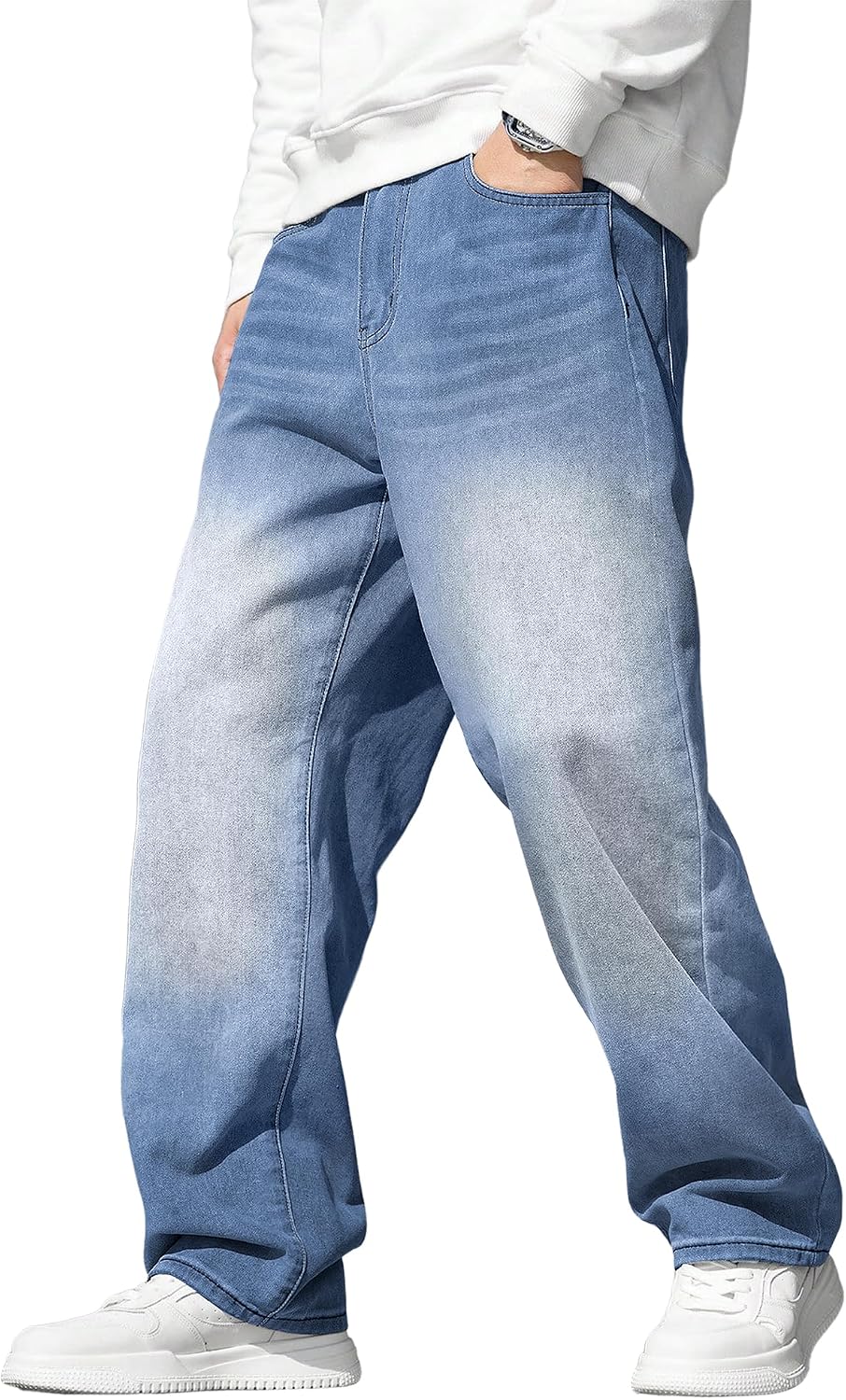 Men's Wide Leg Baggy Jeans - Stretch Straight Leg Carpenter Denim with Vintage Loose Fit for Skate Days - Small (6)