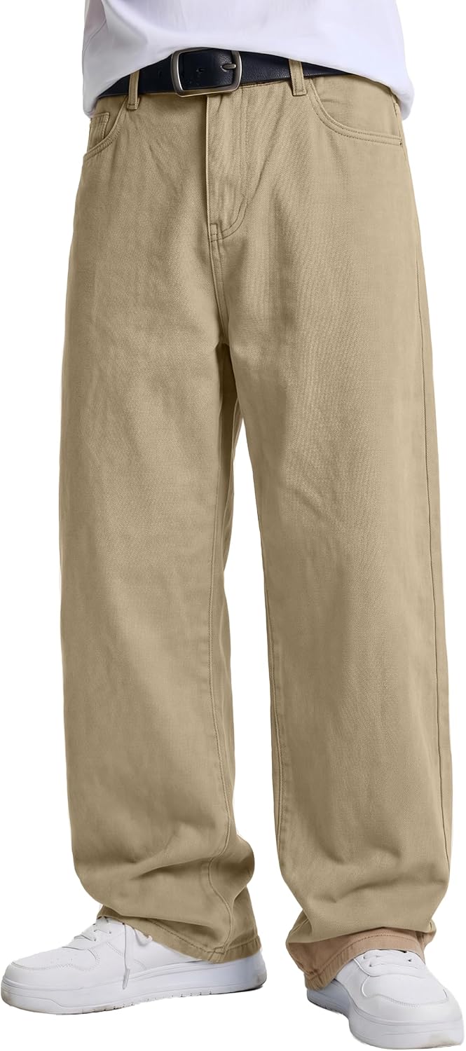 Men's Wide Leg Baggy Jeans - Stretch Straight Leg Carpenter Denim with Vintage Loose Fit for Skate Days - Small