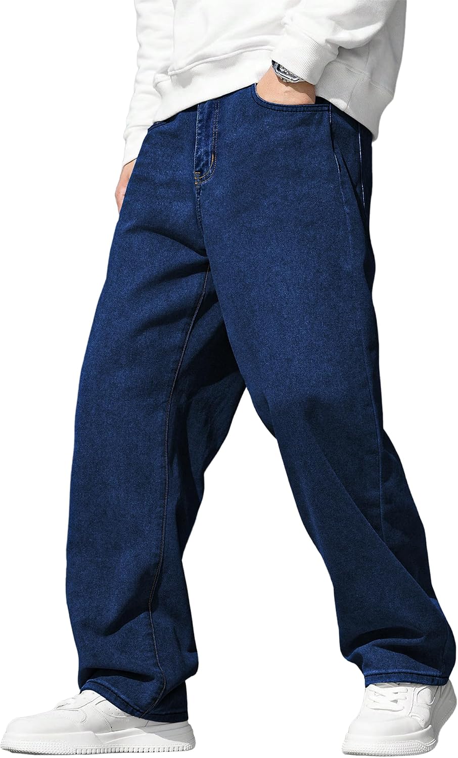 Men's Wide Leg Baggy Jeans - Stretch Straight Leg Carpenter Denim with Vintage Loose Fit for Skate Days - Small