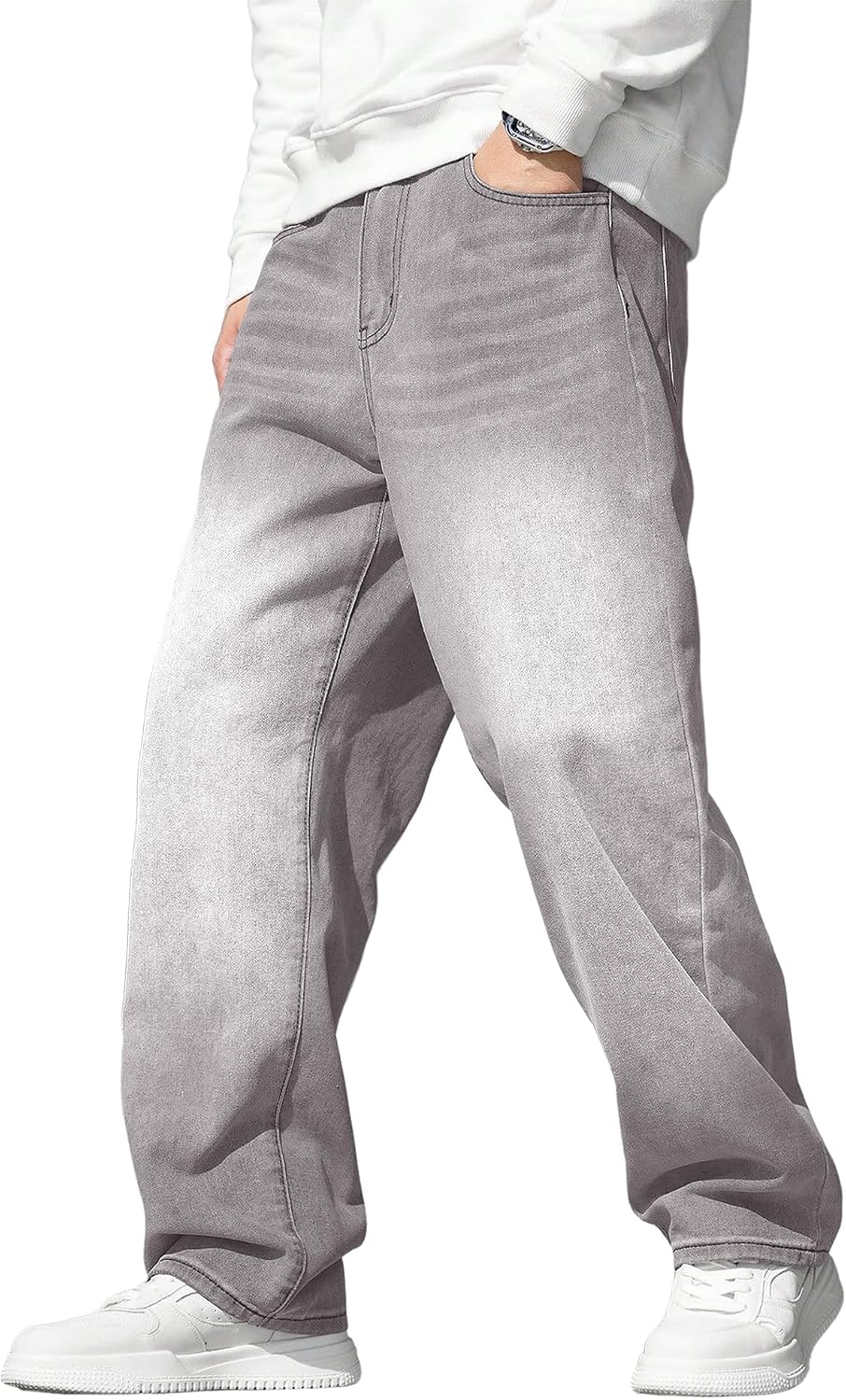Men's Carpenter Baggy Jeans in Light Grey